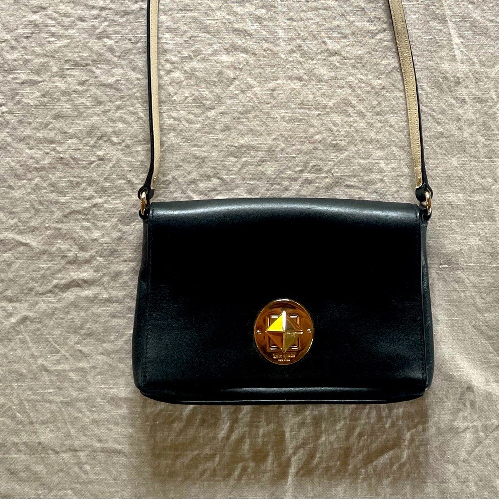 Kate Spade black leather mini shoulder bag gold clasp